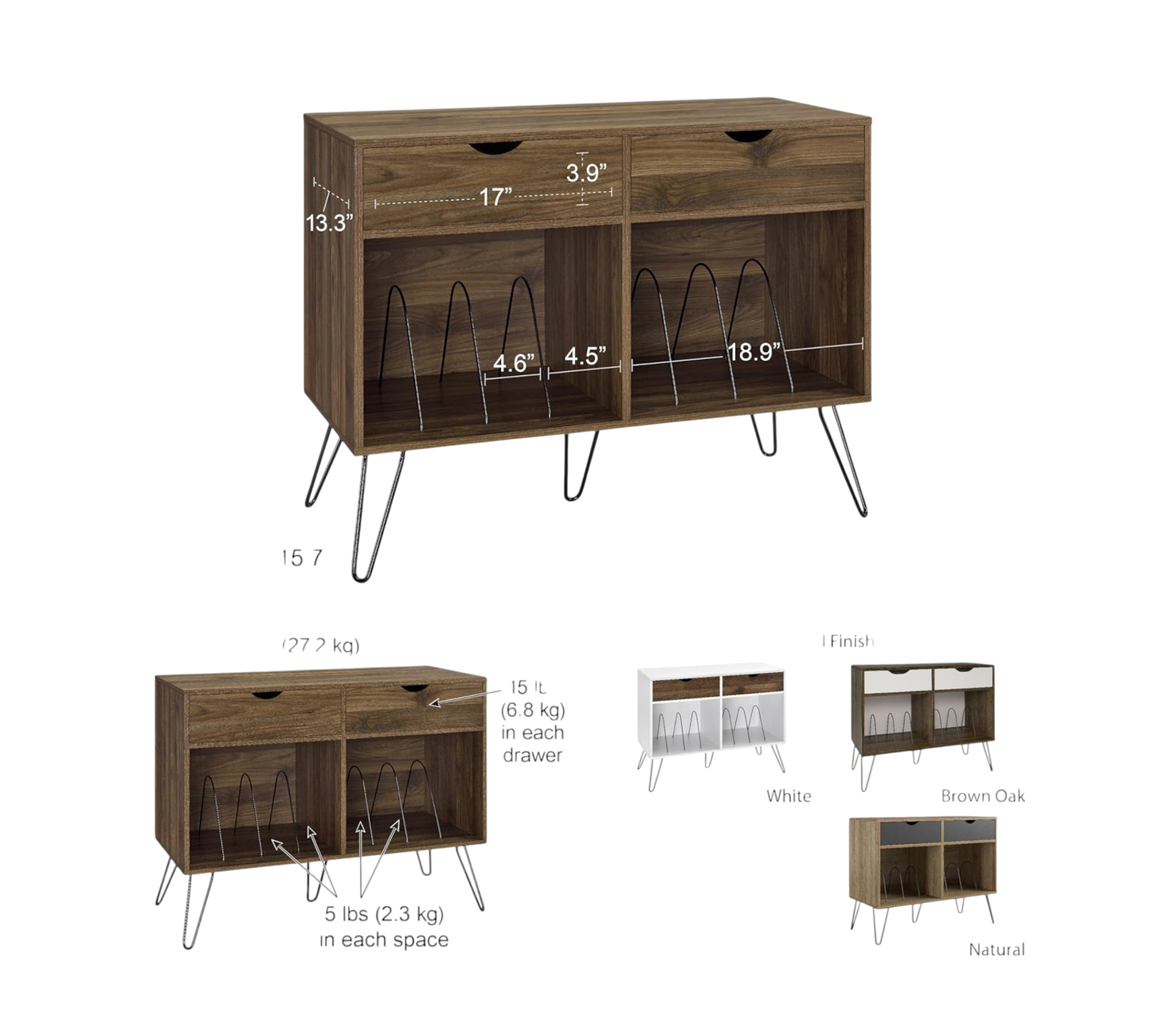 Kommode Plattenspielerständer mit Schubladen, Nussbaumoptik