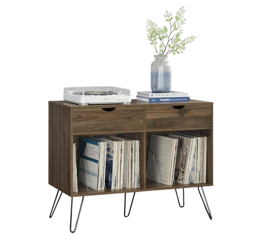 Kommode Plattenspielerständer mit Schubladen, Nussbaumoptik